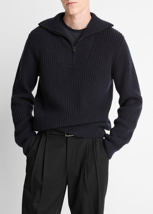 VINCE Men Heirloom Shaker Wool-Cashmere Quarter-Zip Sweater in Quarter Zip COASTAL BLUE