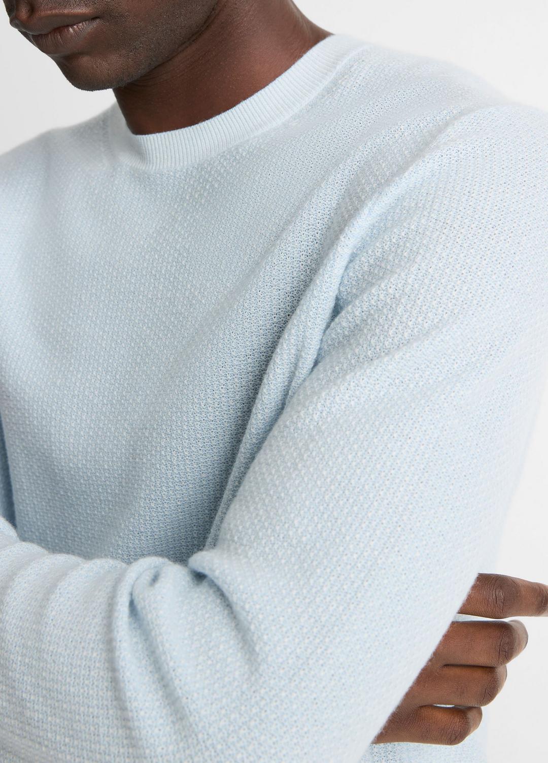 VINCE Men Geo-Jacquard Wool-Blend Crew Neck Sweater in Crew Neck WHITECAP/CLASSIC CREAM
