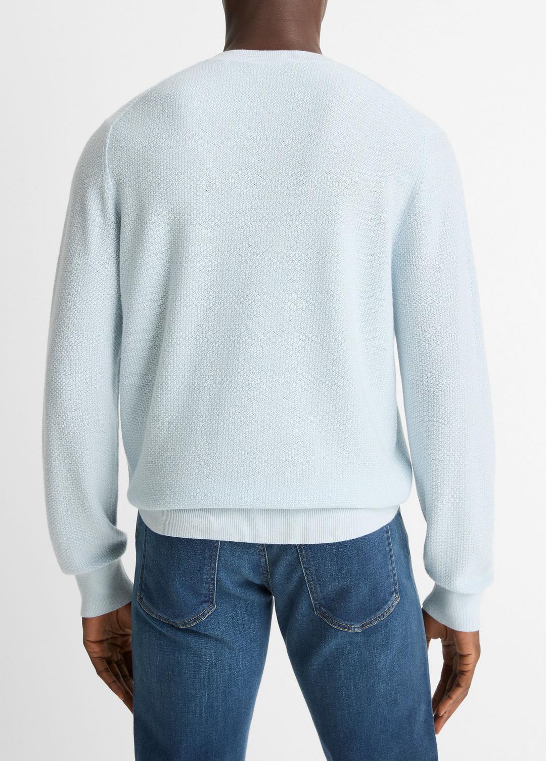 VINCE Men Geo-Jacquard Wool-Blend Crew Neck Sweater in Crew Neck WHITECAP/CLASSIC CREAM