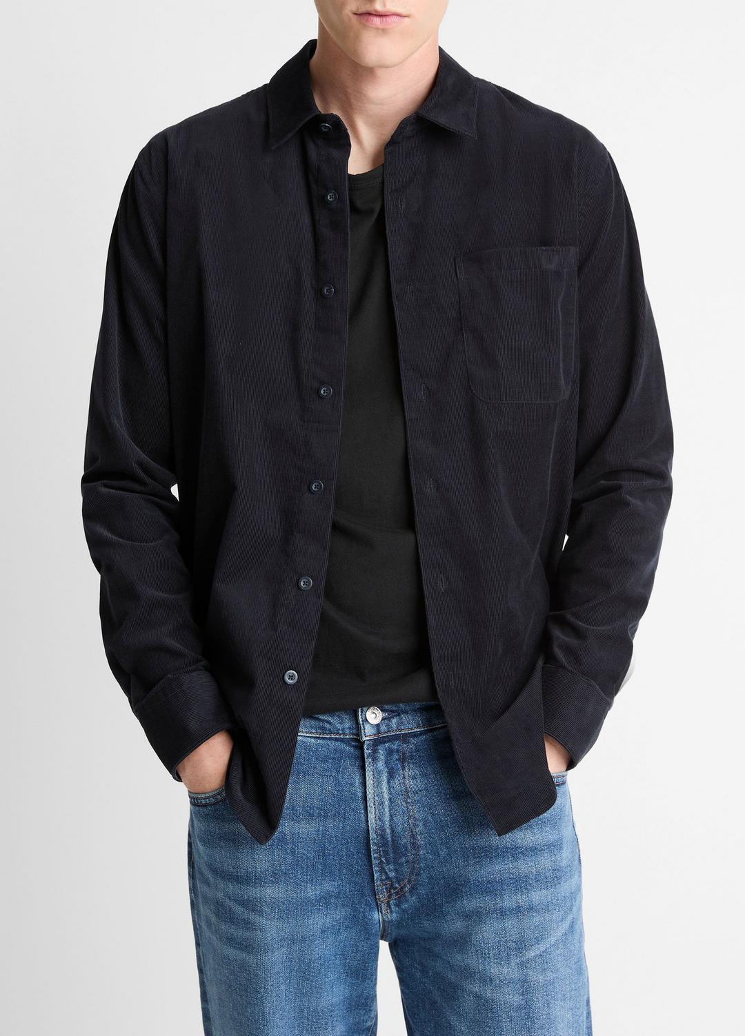 VINCE Men Italian Cotton Corduroy Button-Front Shirt in Long Sleeve COASTAL BLUE