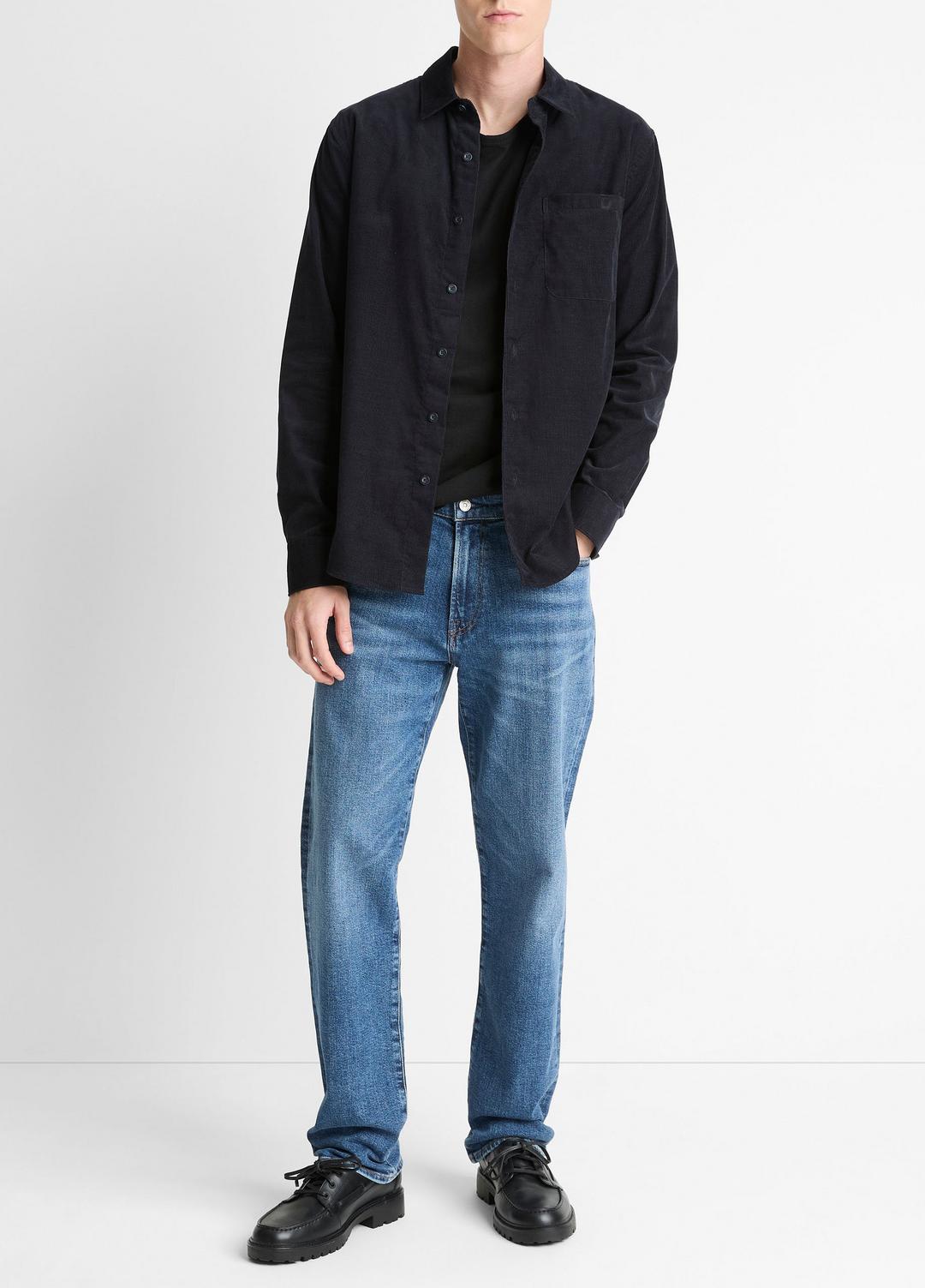 VINCE Men Italian Cotton Corduroy Button-Front Shirt in Long Sleeve COASTAL BLUE