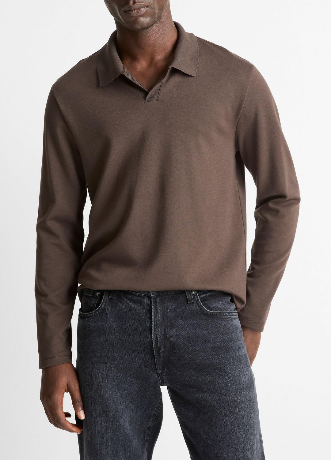 VINCE Men Milano Pima Cotton-Blend Johnny-Collar Shirt in Long Sleeve MISSION