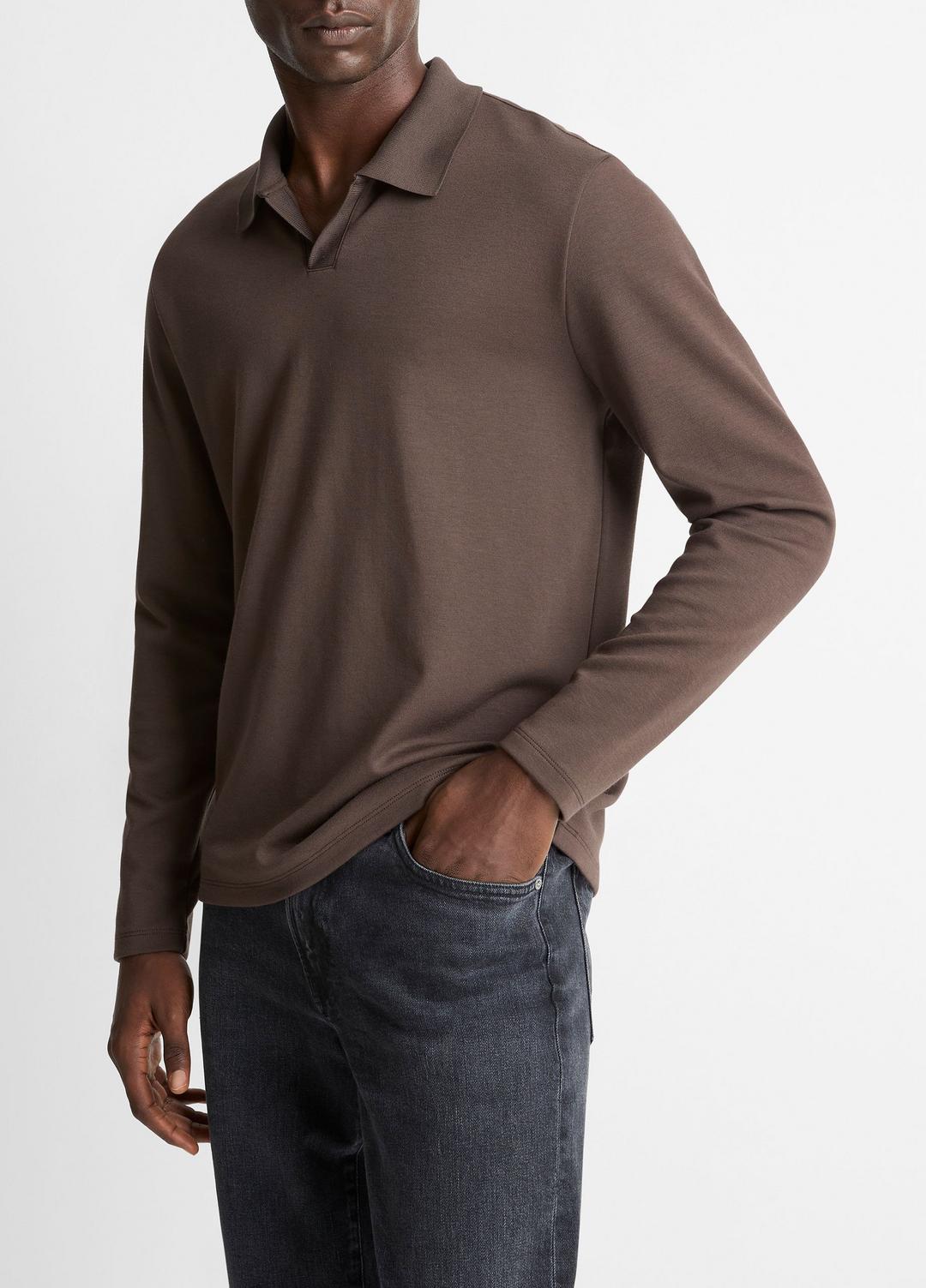 VINCE Men Milano Pima Cotton-Blend Johnny-Collar Shirt in Long Sleeve MISSION