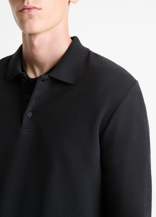 Basket-Weave Cotton Long-Sleeve Polo Shirt in Henleys & Polos - COASTAL BLUE | VINCE Men