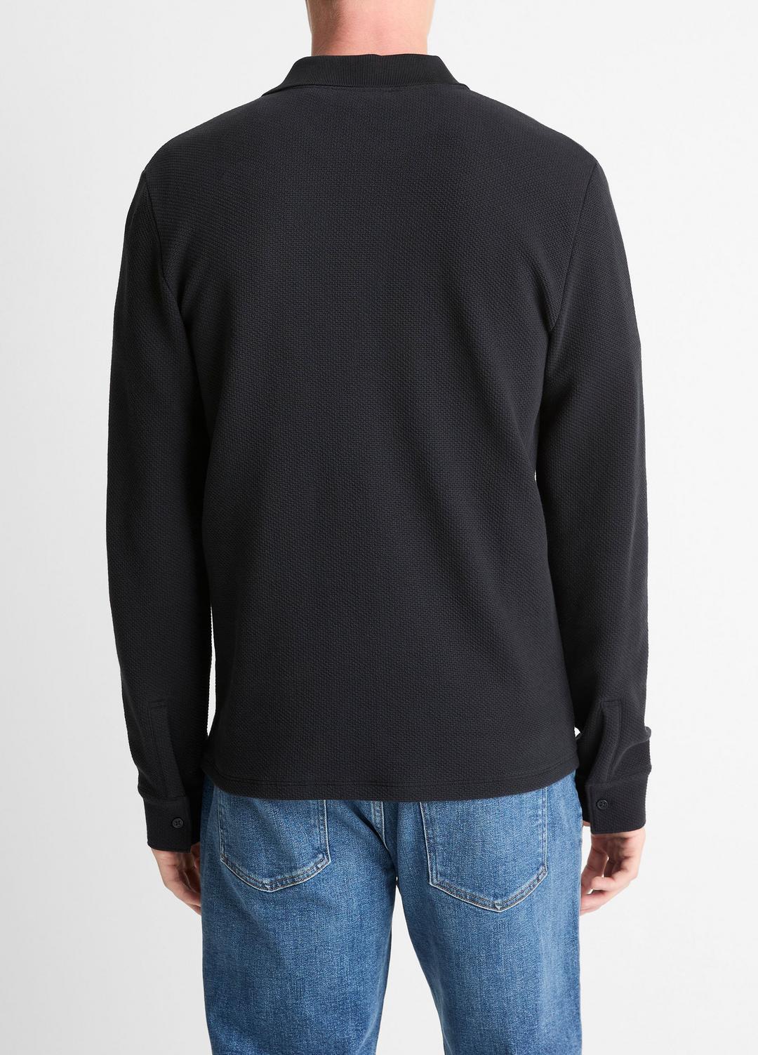 VINCE Men Basket-Weave Cotton Long-Sleeve Polo Shirt in Henleys & Polos COASTAL BLUE