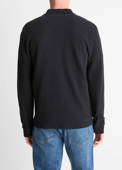 VINCE Men Basket-Weave Cotton Long-Sleeve Polo Shirt in Henleys & Polos COASTAL BLUE