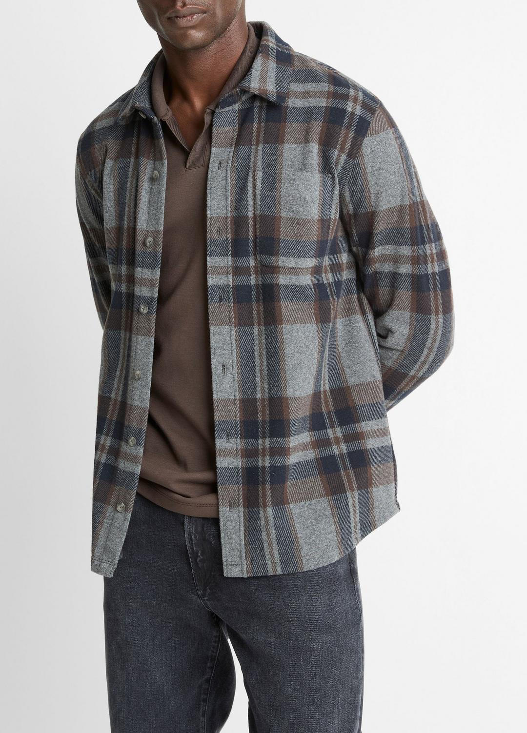 VINCE Men Plaid Cotton-Blend Shirt Jacket in Shirt Jackets MEDIUM HEATHER GREY COMBO