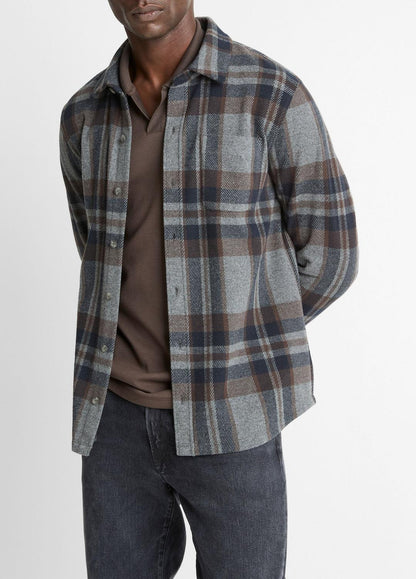 VINCE Men Plaid Cotton-Blend Shirt Jacket in Shirt Jackets MEDIUM HEATHER GREY COMBO