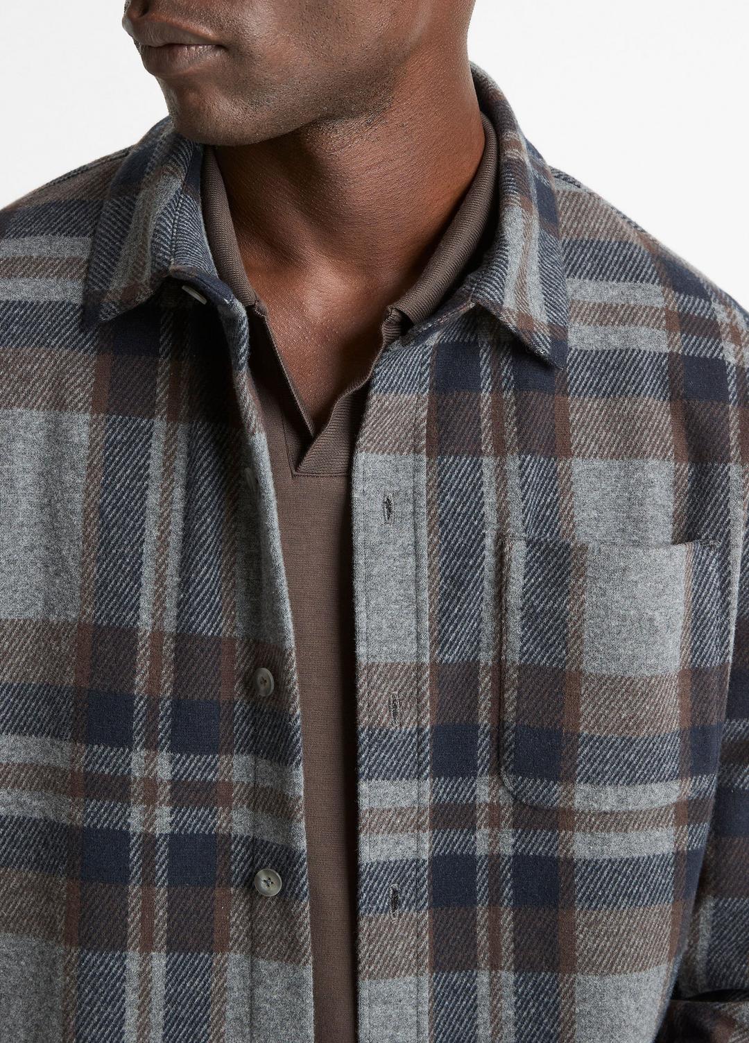 VINCE Men Plaid Cotton-Blend Shirt Jacket in Shirt Jackets MEDIUM HEATHER GREY COMBO