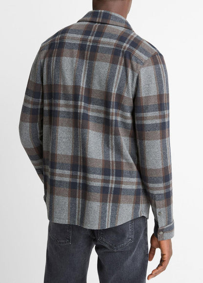 VINCE Men Plaid Cotton-Blend Shirt Jacket in Shirt Jackets MEDIUM HEATHER GREY COMBO