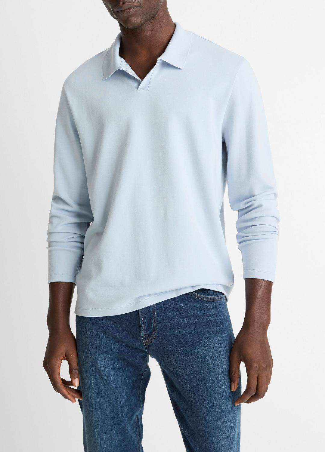 VINCE Men Milano Pima Cotton-Blend Johnny-Collar Shirt in Long Sleeve WHITECAP