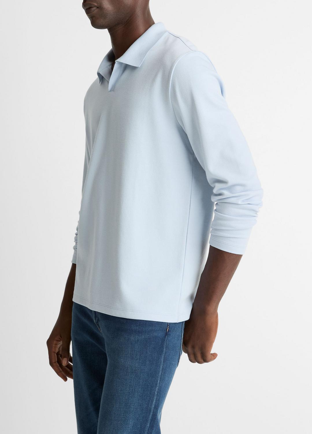 VINCE Men Milano Pima Cotton-Blend Johnny-Collar Shirt in Long Sleeve WHITECAP