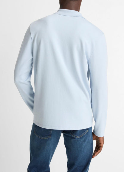 VINCE Men Milano Pima Cotton-Blend Johnny-Collar Shirt in Long Sleeve WHITECAP