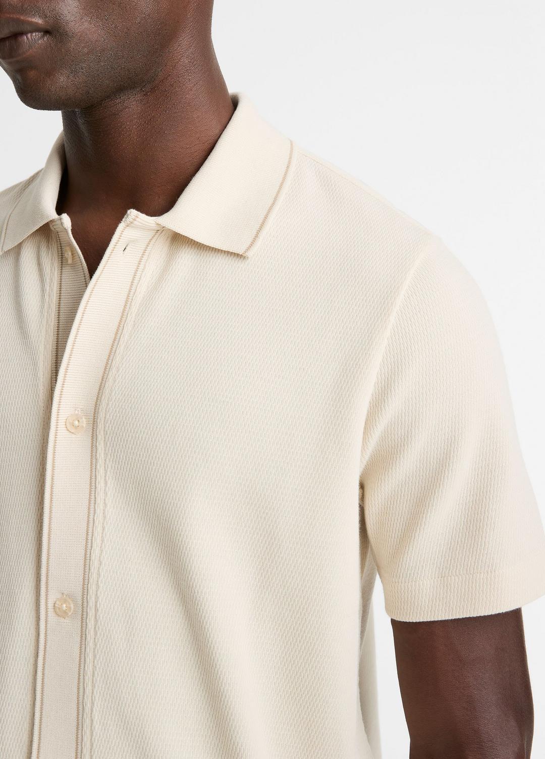 VINCE Men Jacquard-Knit Cotton Short-Sleeve Button-Front Shirt in Short Sleeve BONE/RIVER SAND