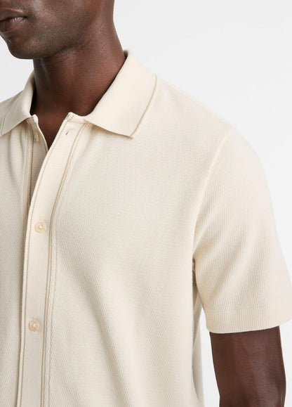 VINCE Men Jacquard-Knit Cotton Short-Sleeve Button-Front Shirt in Short Sleeve BONE/RIVER SAND