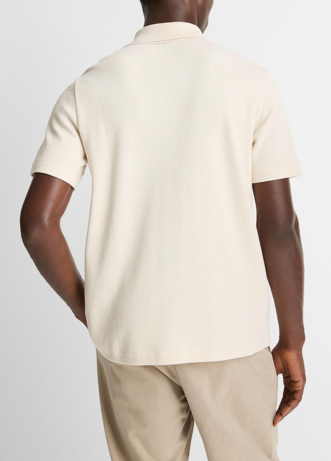 VINCE Men Jacquard-Knit Cotton Short-Sleeve Button-Front Shirt in Short Sleeve BONE/RIVER SAND