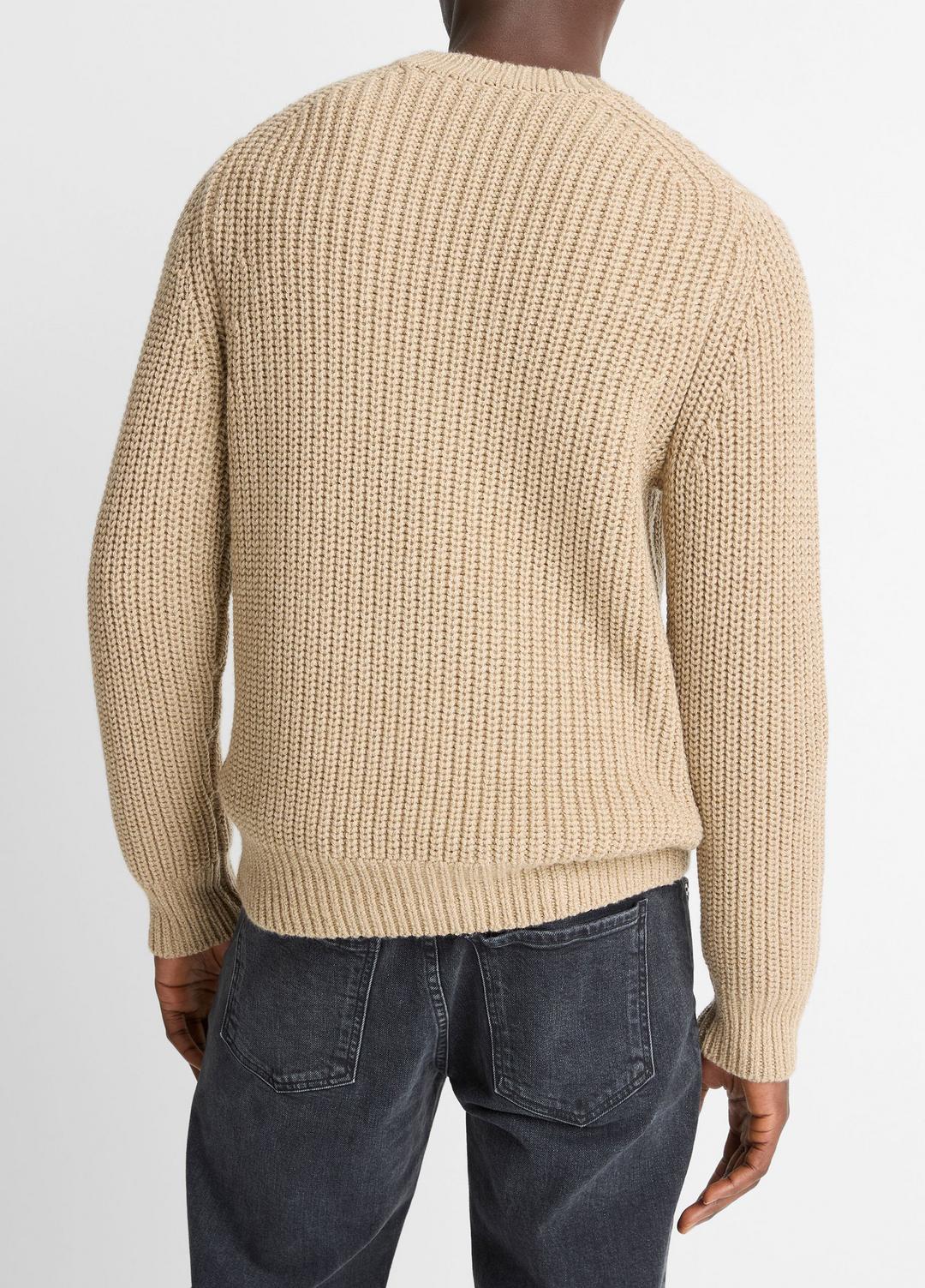 VINCE Men Utility Shaker Merino Wool Sweater in Crew Neck HEATHER RIVER SAND