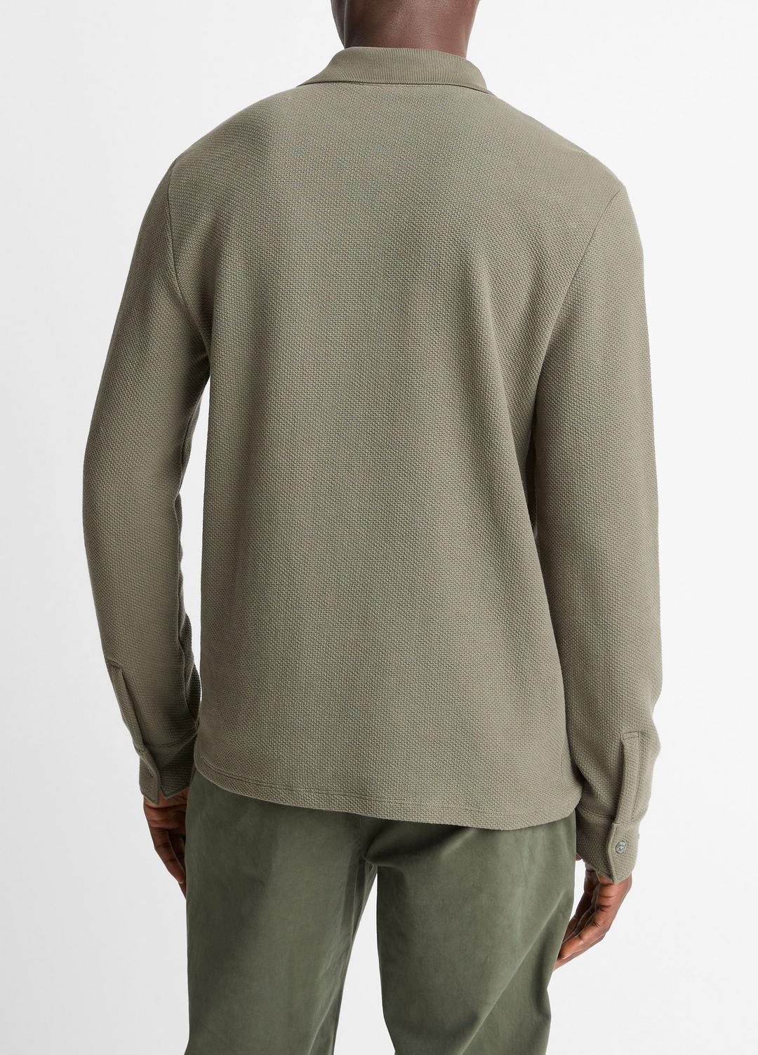 VINCE Men Basket-Weave Cotton Long-Sleeve Polo Shirt in Henleys & Polos SYCAMORE