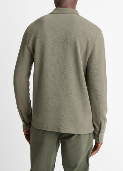 VINCE Men Basket-Weave Cotton Long-Sleeve Polo Shirt in Henleys & Polos SYCAMORE