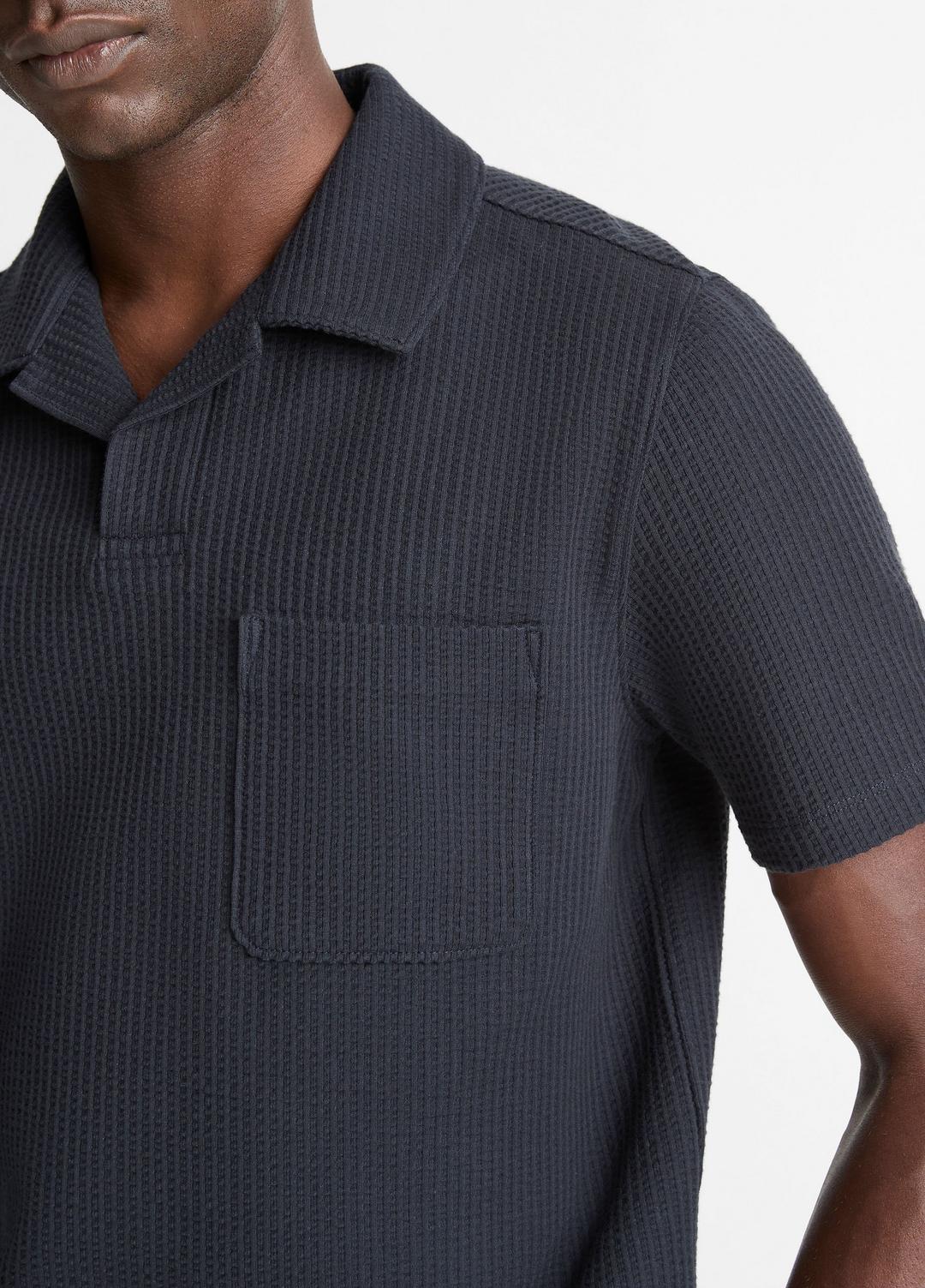 VINCE Men Seersucker-Knit Stretch-Cotton Short-Sleeve Johnny-Collar Shirt in Short Sleeve COASTAL BLUE