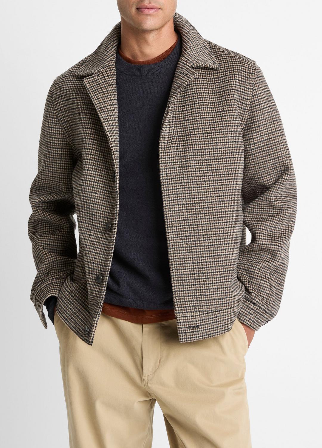 VINCE Men Houndstooth Bomber Jacket in Jackets DARK ROAST COMBO