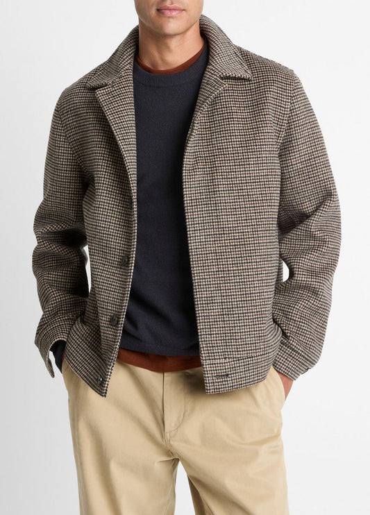 VINCE Men Houndstooth Bomber Jacket in Jackets DARK ROAST COMBO