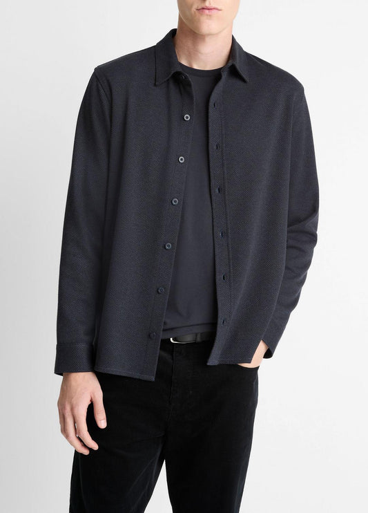 VINCE Men Herringbone Cotton-Blend Button-Front Shirt in Long Sleeve COASTAL BLUE
