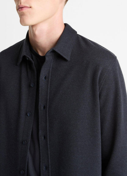 VINCE Men Herringbone Cotton-Blend Button-Front Shirt in Long Sleeve COASTAL BLUE
