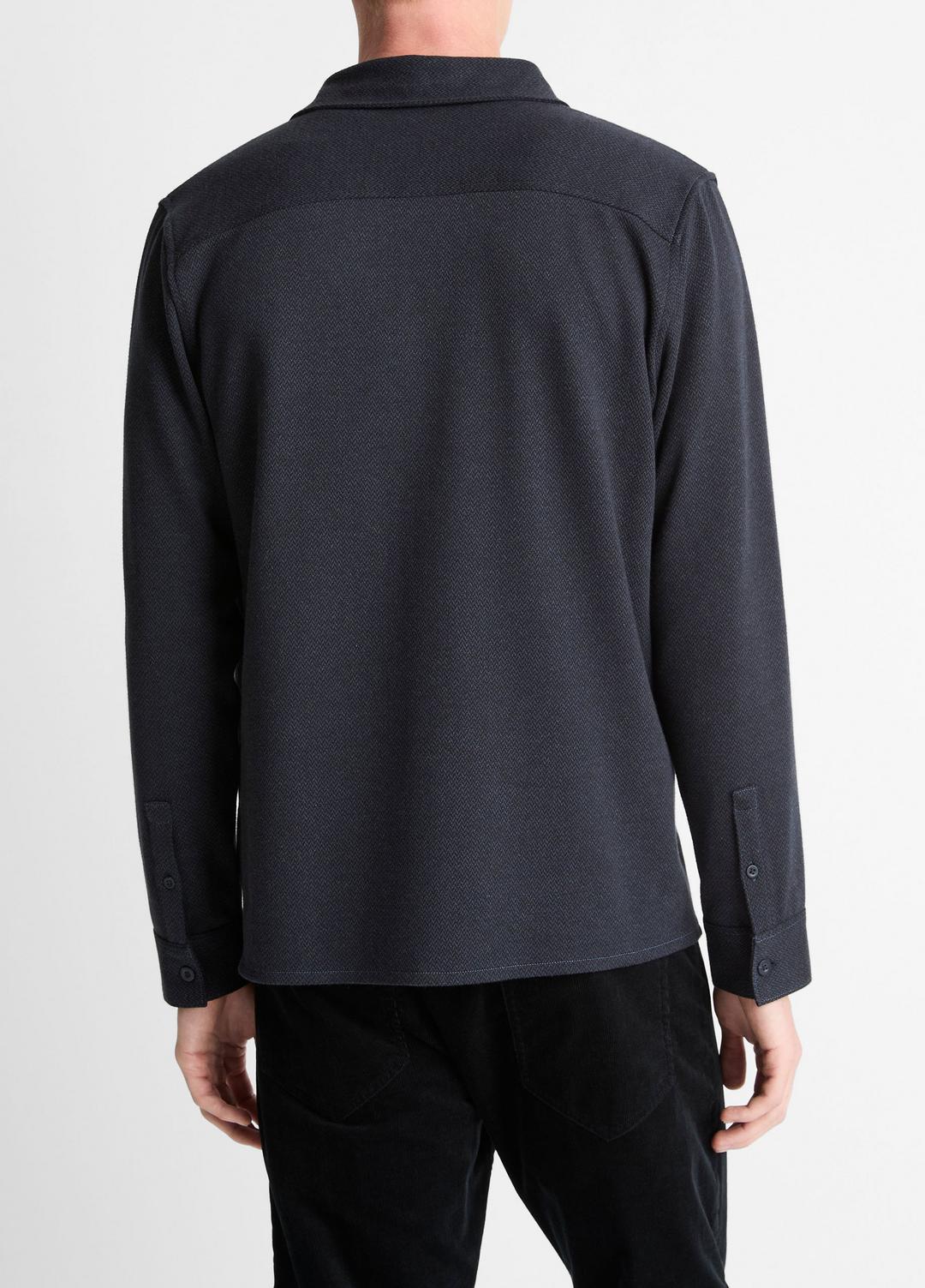 VINCE Men Herringbone Cotton-Blend Button-Front Shirt in Long Sleeve COASTAL BLUE