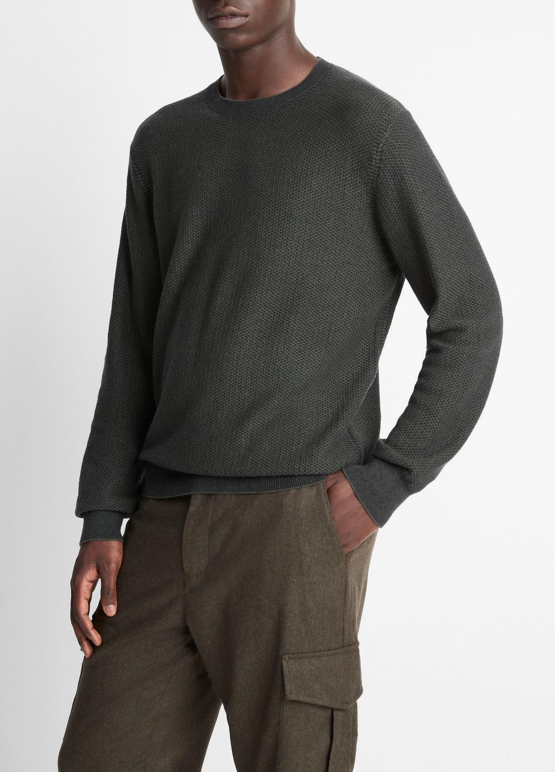 VINCE Men Geo-Jacquard Wool-Blend Crew Neck Sweater in Crew Neck DRIVER GREEN/COASTAL BLUE