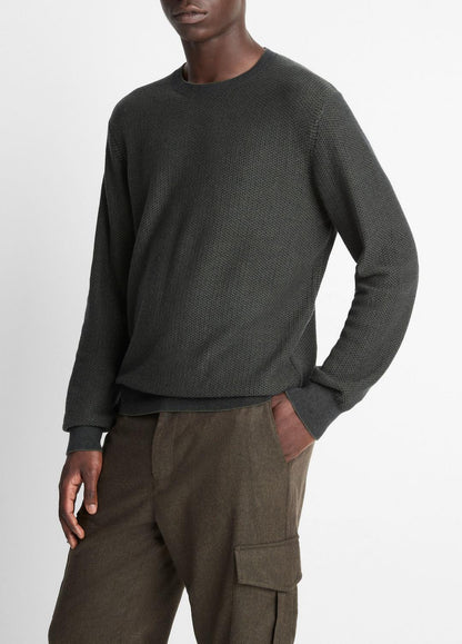 VINCE Men Geo-Jacquard Wool-Blend Crew Neck Sweater in Crew Neck DRIVER GREEN/COASTAL BLUE