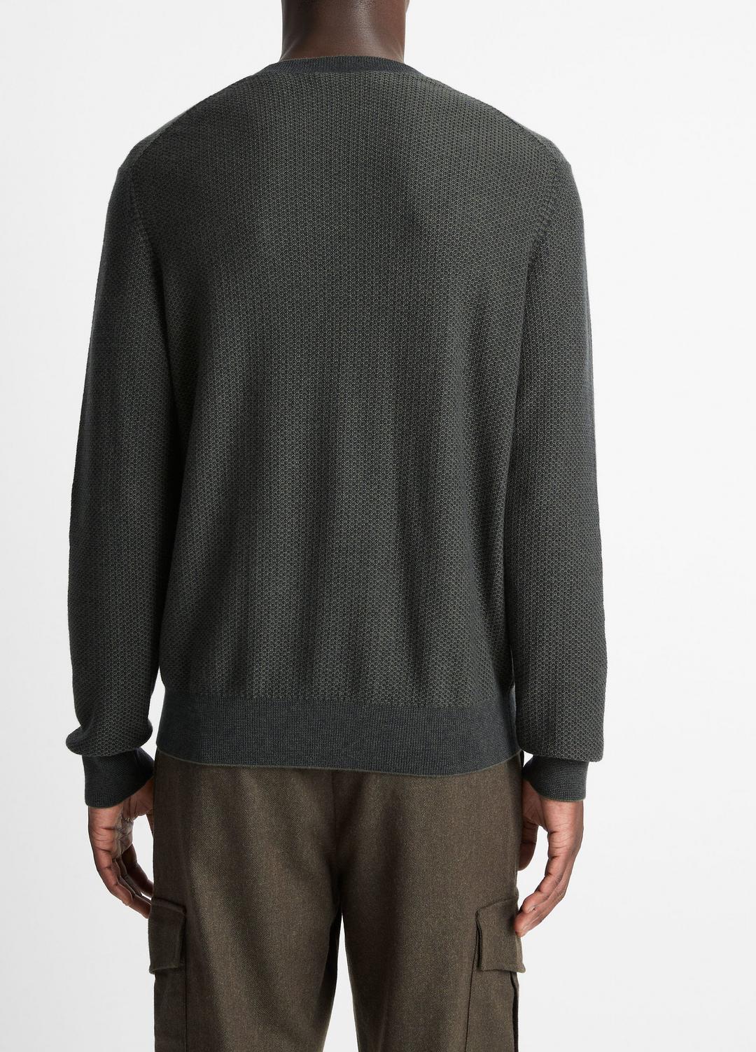 VINCE Men Geo-Jacquard Wool-Blend Crew Neck Sweater in Crew Neck DRIVER GREEN/COASTAL BLUE