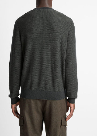 VINCE Men Geo-Jacquard Wool-Blend Crew Neck Sweater in Crew Neck DRIVER GREEN/COASTAL BLUE
