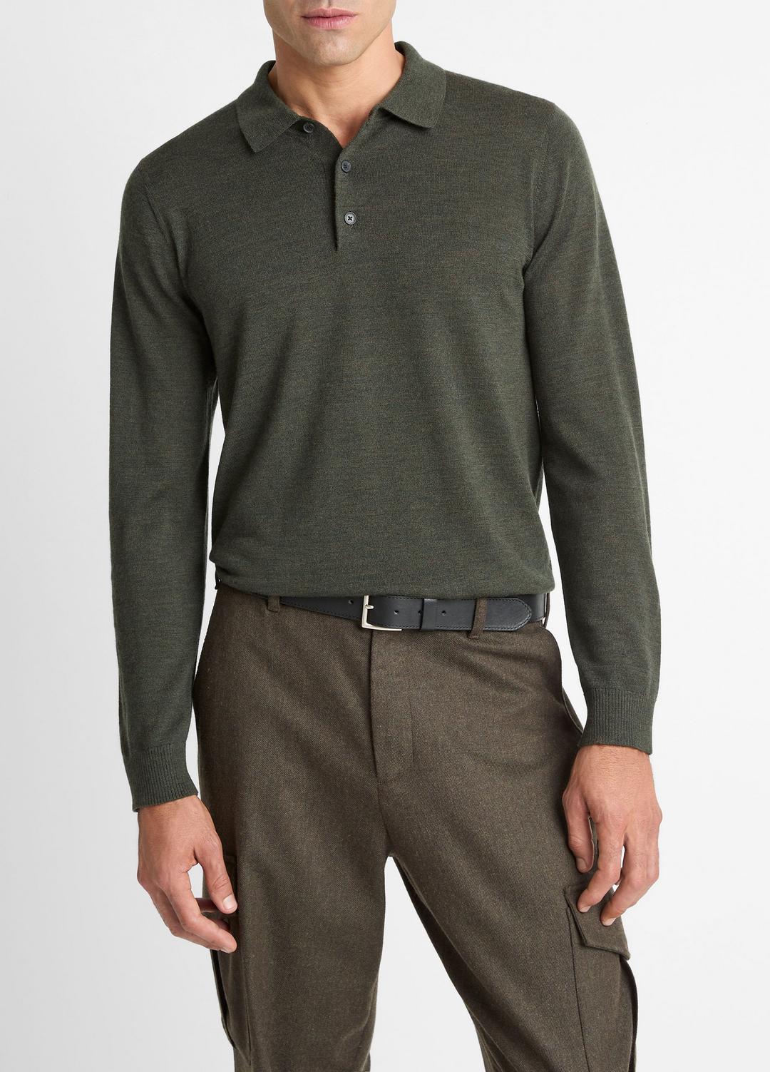 VINCE Men Wool Polo Sweater in Sweaters DARK LEAF