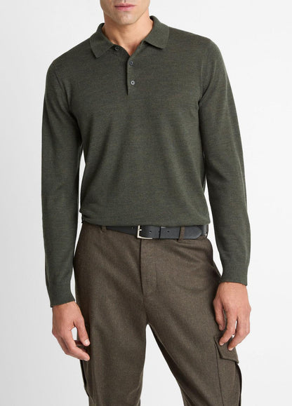 VINCE Men Wool Polo Sweater in Sweaters DARK LEAF