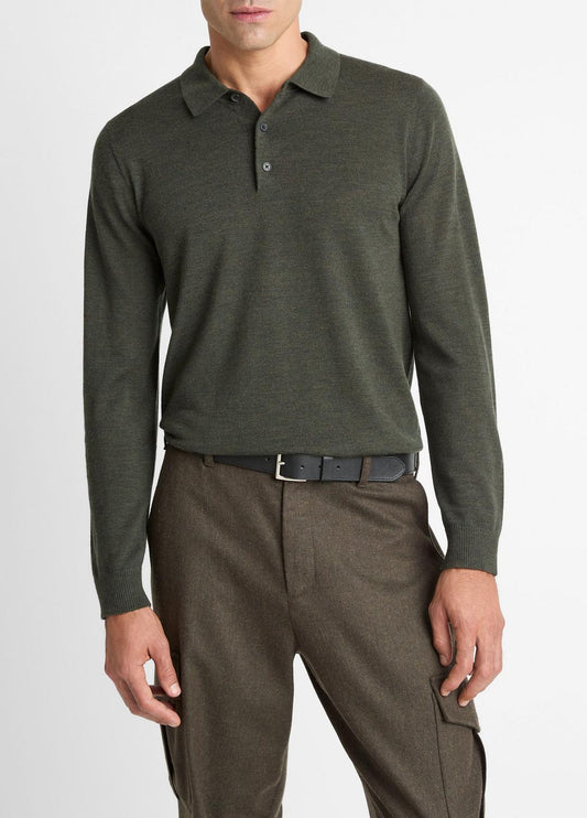 VINCE Men Wool Polo Sweater in Sweaters DARK LEAF