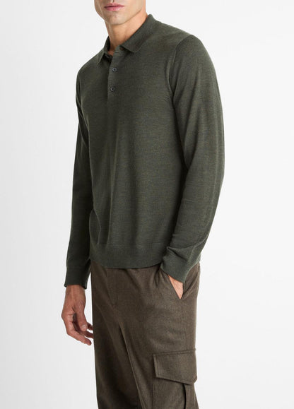 VINCE Men Wool Polo Sweater in Sweaters DARK LEAF