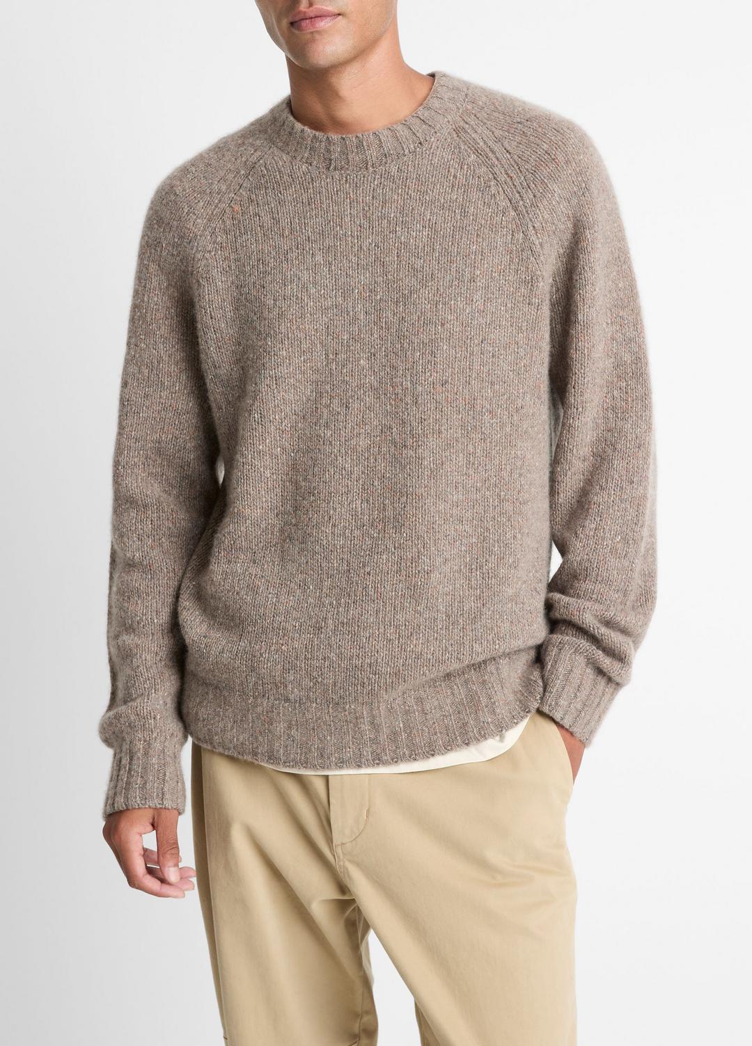 VINCE Men Donegal Cashmere Raglan-Sleeve Sweater in Crew Neck DARK HEATHER MOUSE