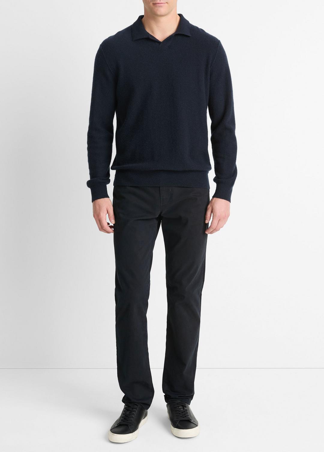 VINCE Men Plush Cashmere Johnny-Collar Polo in Sweaters COASTAL BLUE
