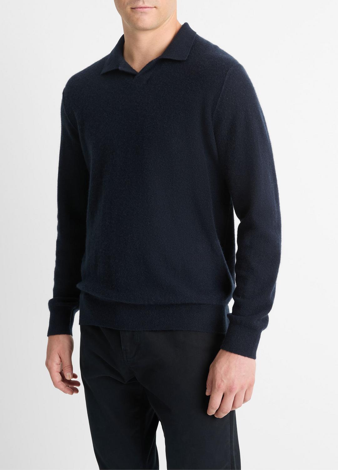 VINCE Men Plush Cashmere Johnny-Collar Polo in Sweaters COASTAL BLUE