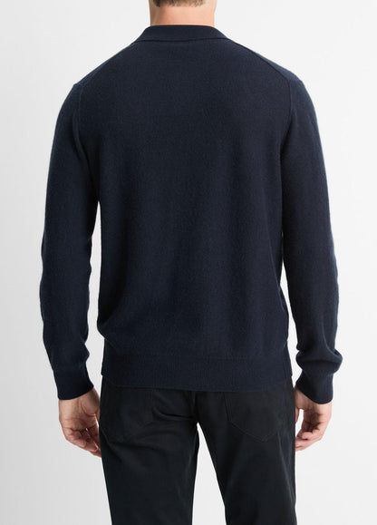 VINCE Men Plush Cashmere Johnny-Collar Polo in Sweaters COASTAL BLUE