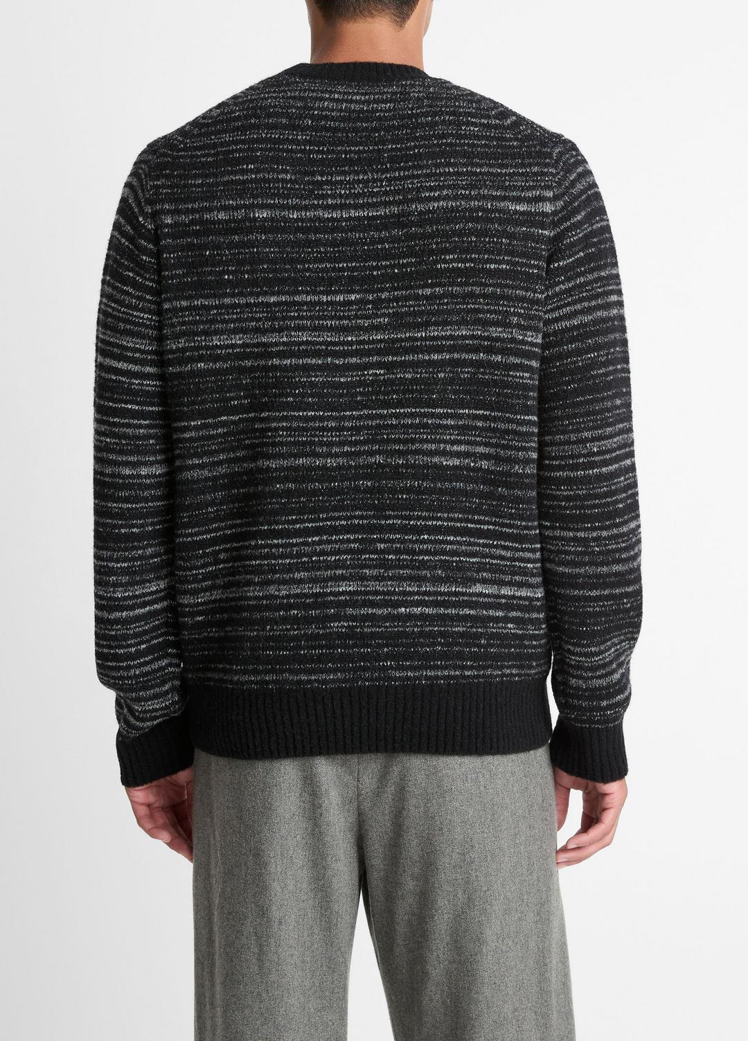 VINCE Men Marled Stripe Merino Wool-Blend Sweater in Crew Neck BLACK/MEDIUM HEATHER GREY