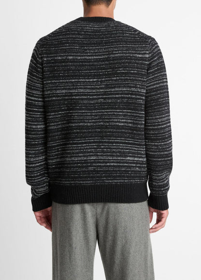 VINCE Men Marled Stripe Merino Wool-Blend Sweater in Crew Neck BLACK/MEDIUM HEATHER GREY