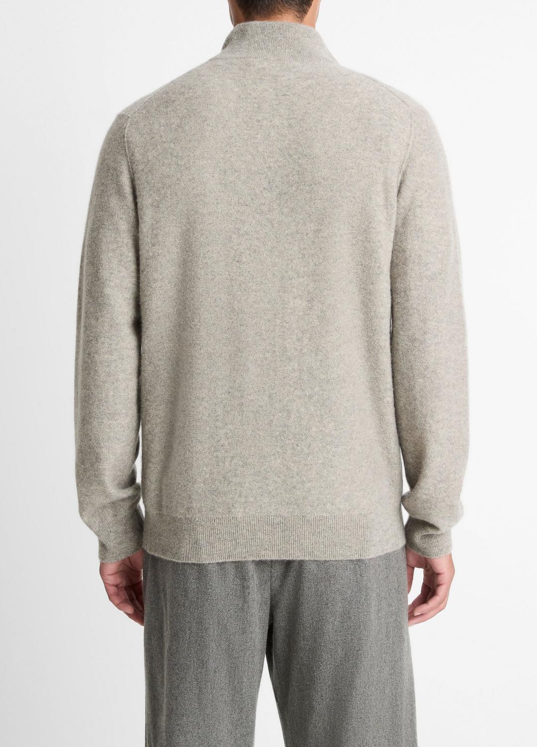 VINCE Men Plush Cashmere Quarter-Zip Sweater in Quarter Zip HEATHER MOUSE