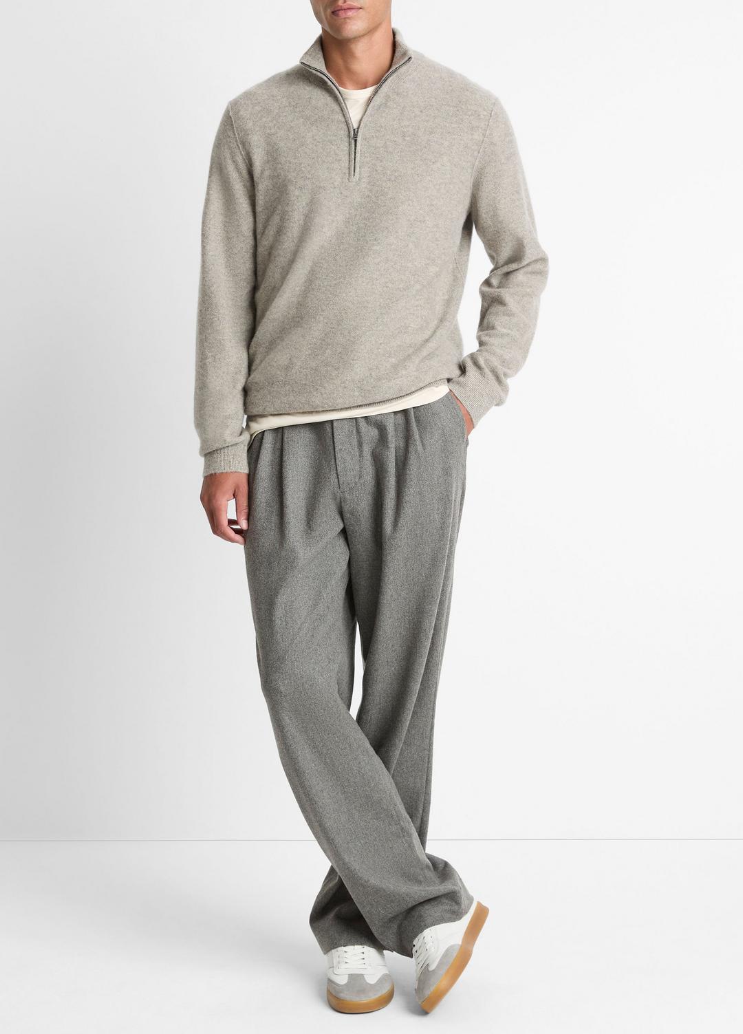 VINCE Men Plush Cashmere Quarter-Zip Sweater in Quarter Zip HEATHER MOUSE