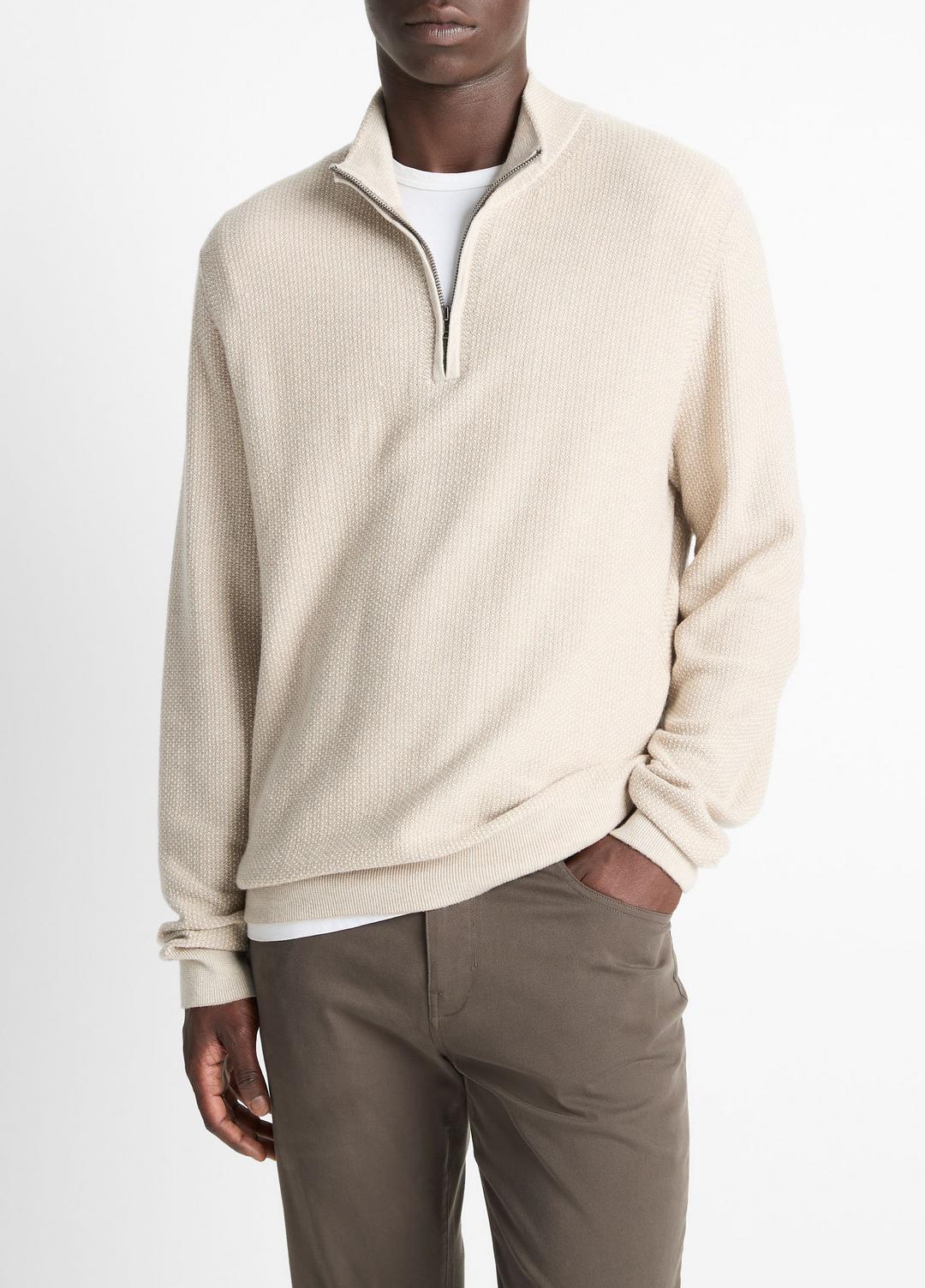 VINCE Men Geo-Jacquard Wool-Blend Quarter-Zip Sweater in Quarter Zip BRITISH KHAKI/CLASSIC CREAM