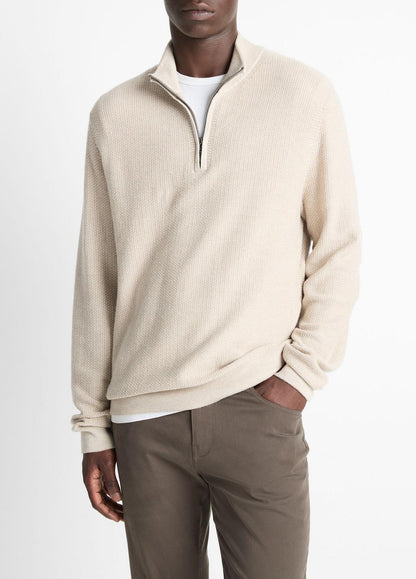 VINCE Men Geo-Jacquard Wool-Blend Quarter-Zip Sweater in Quarter Zip BRITISH KHAKI/CLASSIC CREAM