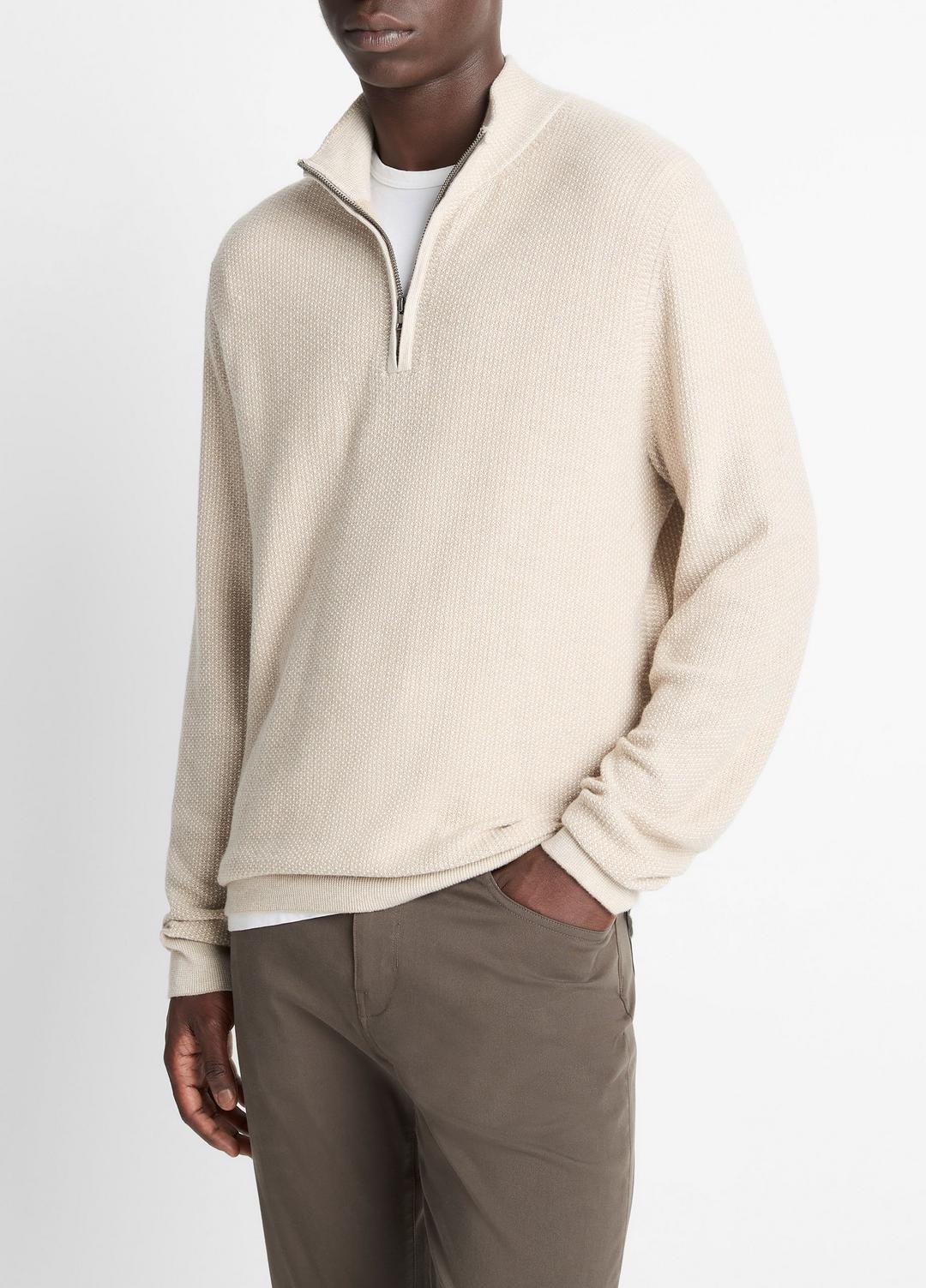 VINCE Men Geo-Jacquard Wool-Blend Quarter-Zip Sweater in Quarter Zip BRITISH KHAKI/CLASSIC CREAM