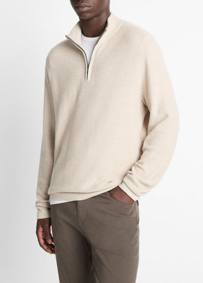 VINCE Men Geo-Jacquard Wool-Blend Quarter-Zip Sweater in Quarter Zip BRITISH KHAKI/CLASSIC CREAM