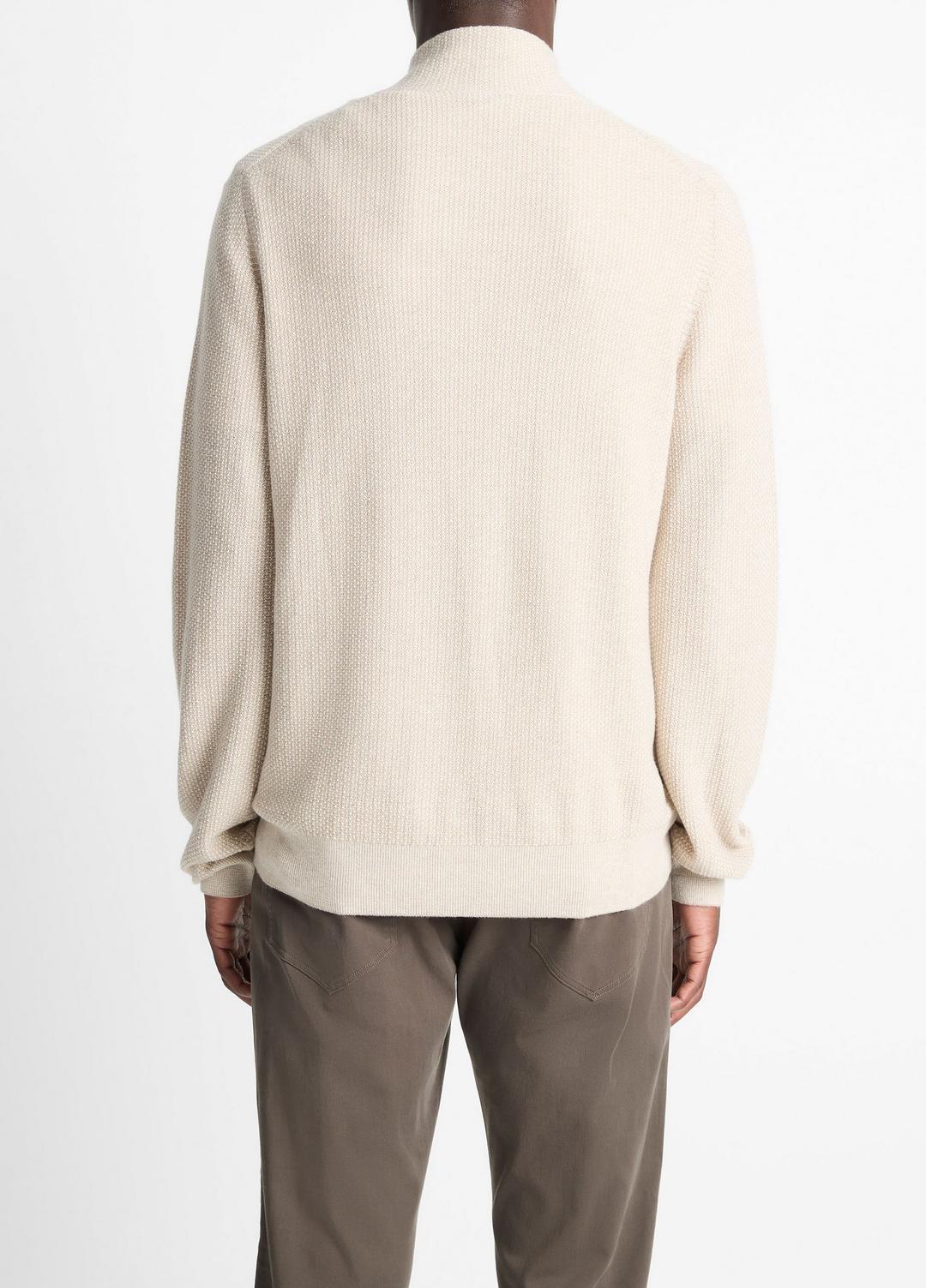 VINCE Men Geo-Jacquard Wool-Blend Quarter-Zip Sweater in Quarter Zip BRITISH KHAKI/CLASSIC CREAM